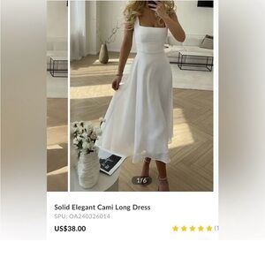 Commense White Sleeveless Square Neck Midi Dress